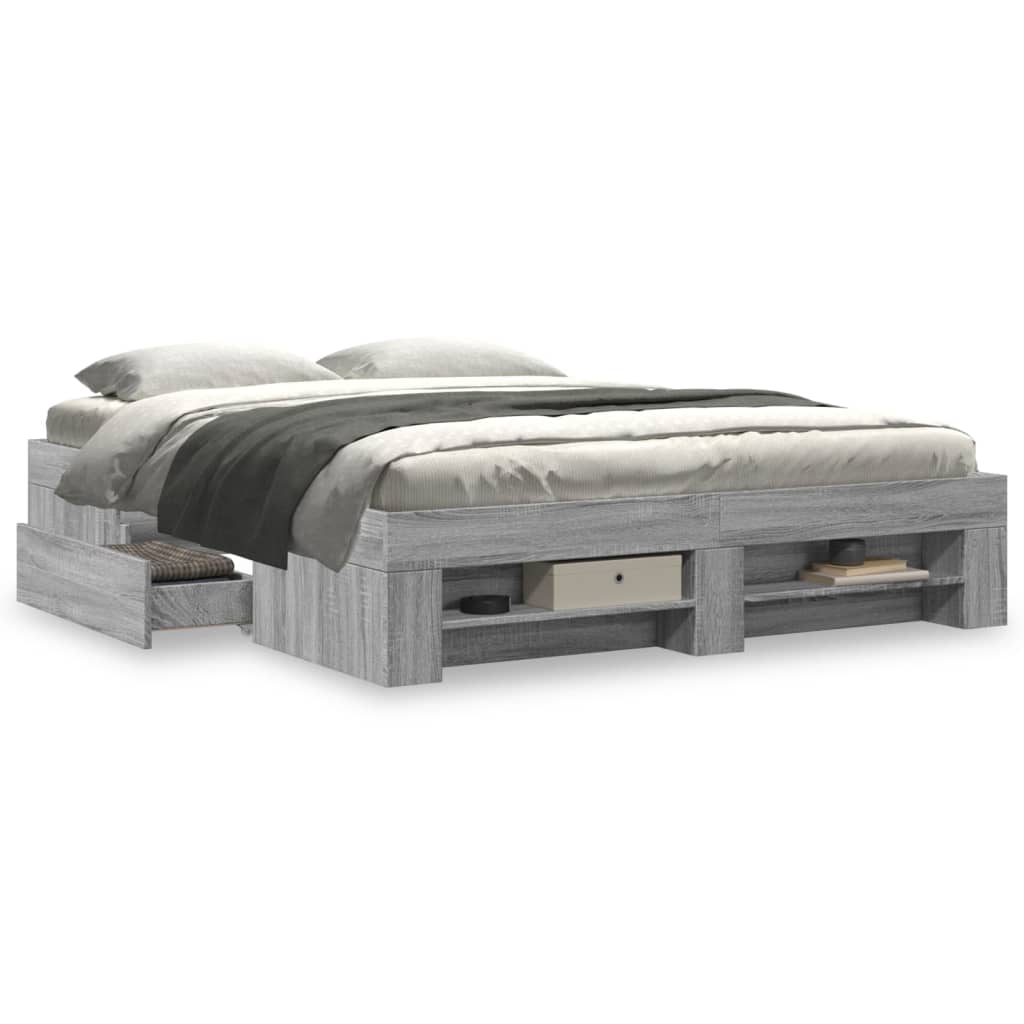Bedframe zonder matras 160x200 cm spaanplaat grijs Sonoma is nu te koop bij PeponiXL, paradijselijk wonen!