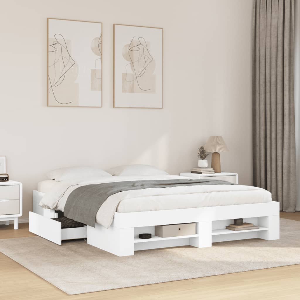 Bedframe bewerkt hout wit 150x200 cm is nu te koop bij PeponiXL, paradijselijk wonen!