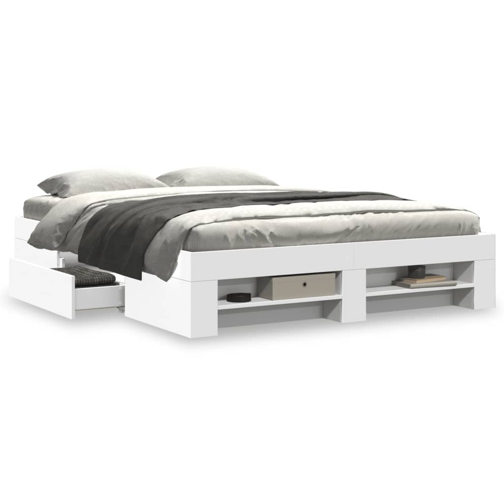 Bedframe bewerkt hout wit 150x200 cm is nu te koop bij PeponiXL, paradijselijk wonen!