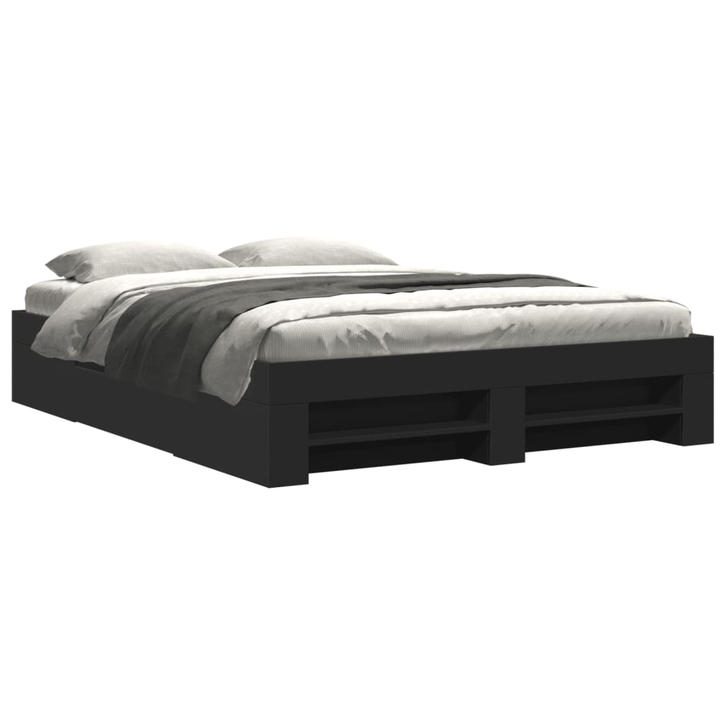 Bedframe bewerkt hout zwart 150x200 cm is nu te koop bij PeponiXL, paradijselijk wonen!