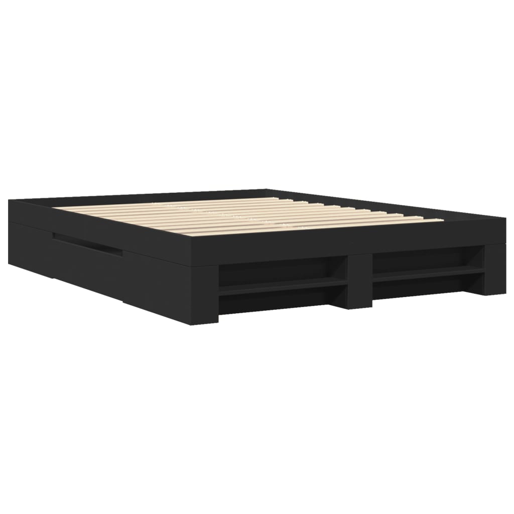 Bedframe bewerkt hout zwart 150x200 cm is nu te koop bij PeponiXL, paradijselijk wonen!