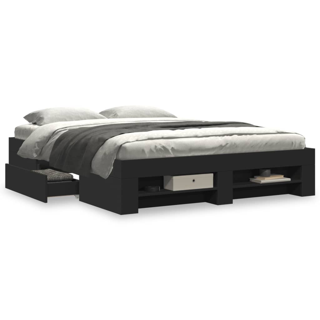 Bedframe bewerkt hout zwart 150x200 cm is nu te koop bij PeponiXL, paradijselijk wonen!
