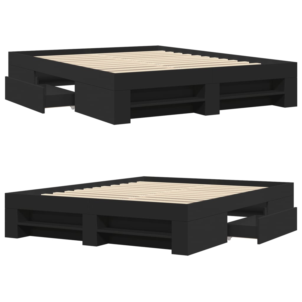 Bedframe bewerkt hout zwart 150x200 cm is nu te koop bij PeponiXL, paradijselijk wonen!