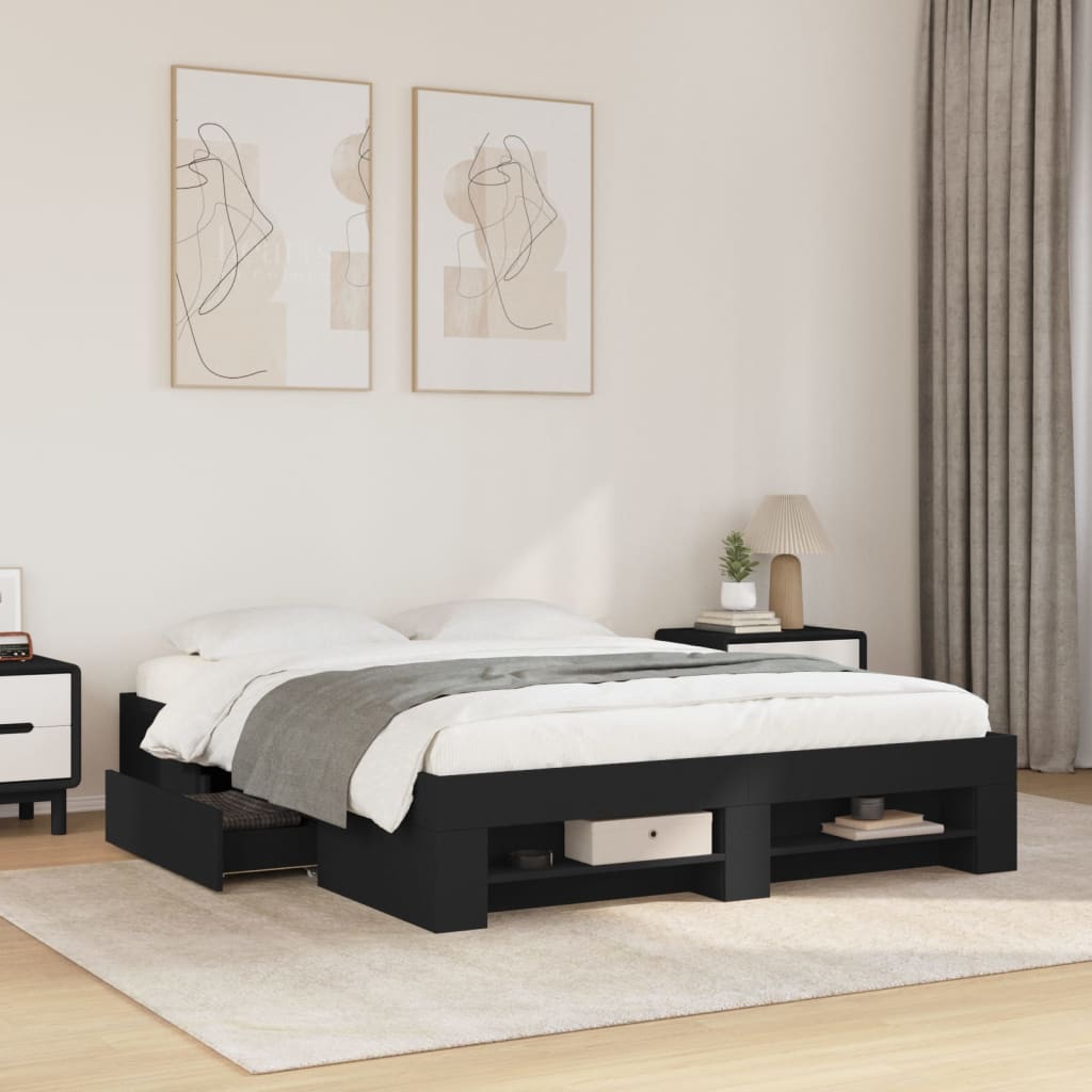 Bedframe bewerkt hout zwart 150x200 cm is nu te koop bij PeponiXL, paradijselijk wonen!