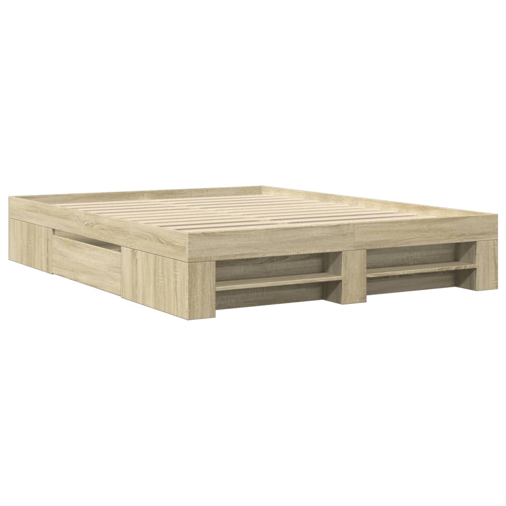 Bedframe zonder matras hout sonoma eikenkleurig 150x200 cm is nu te koop bij PeponiXL, paradijselijk wonen!