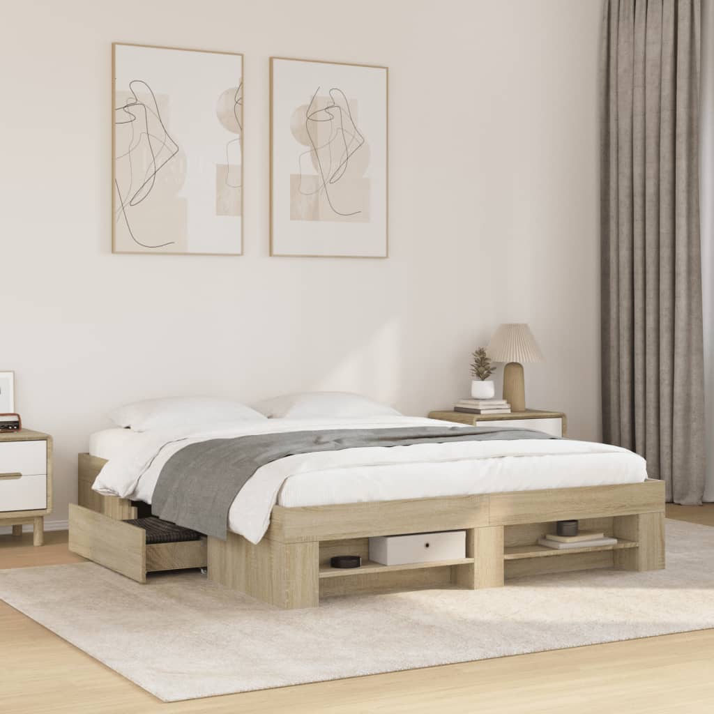 Bedframe zonder matras hout sonoma eikenkleurig 150x200 cm is nu te koop bij PeponiXL, paradijselijk wonen!