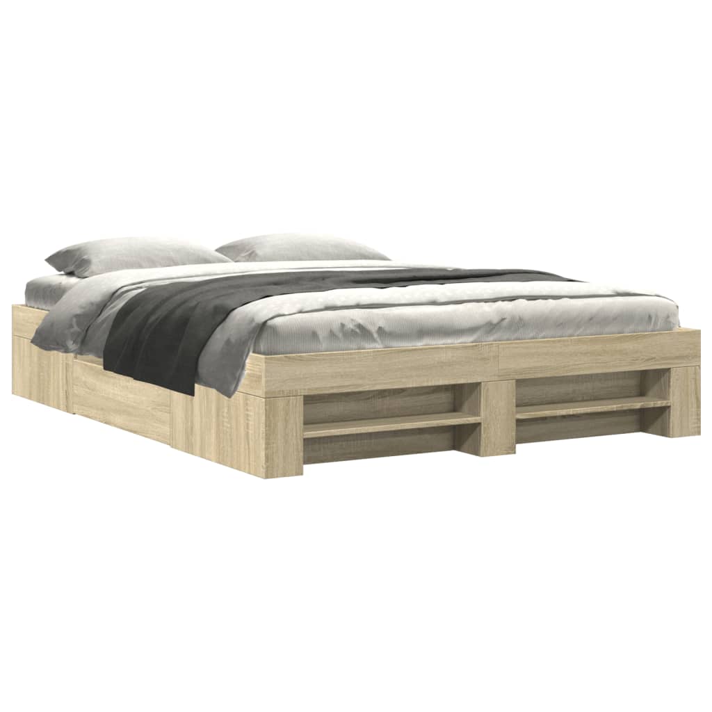 Bedframe zonder matras hout sonoma eikenkleurig 150x200 cm is nu te koop bij PeponiXL, paradijselijk wonen!