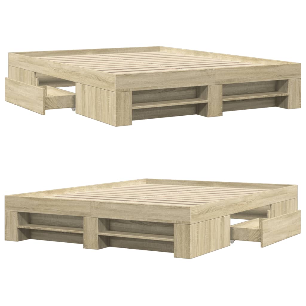 Bedframe zonder matras hout sonoma eikenkleurig 150x200 cm is nu te koop bij PeponiXL, paradijselijk wonen!