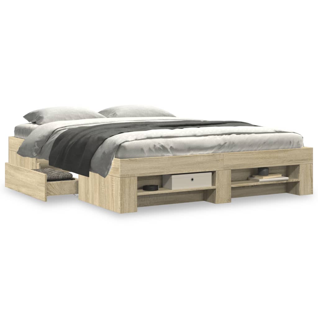 Bedframe zonder matras hout sonoma eikenkleurig 150x200 cm is nu te koop bij PeponiXL, paradijselijk wonen!