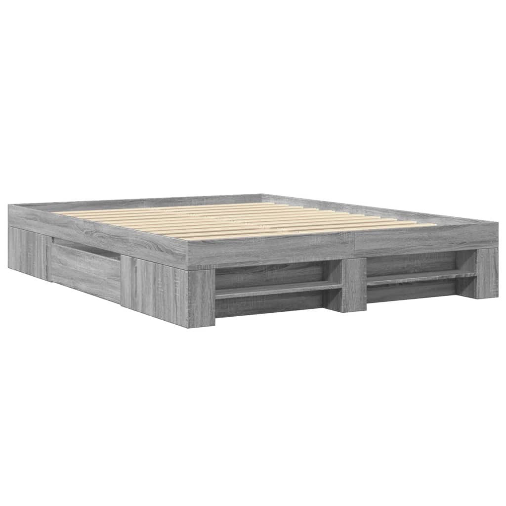Bedframe bewerkt hout grijs sonoma eikenkleurig 150x200 cm is nu te koop bij PeponiXL, paradijselijk wonen!