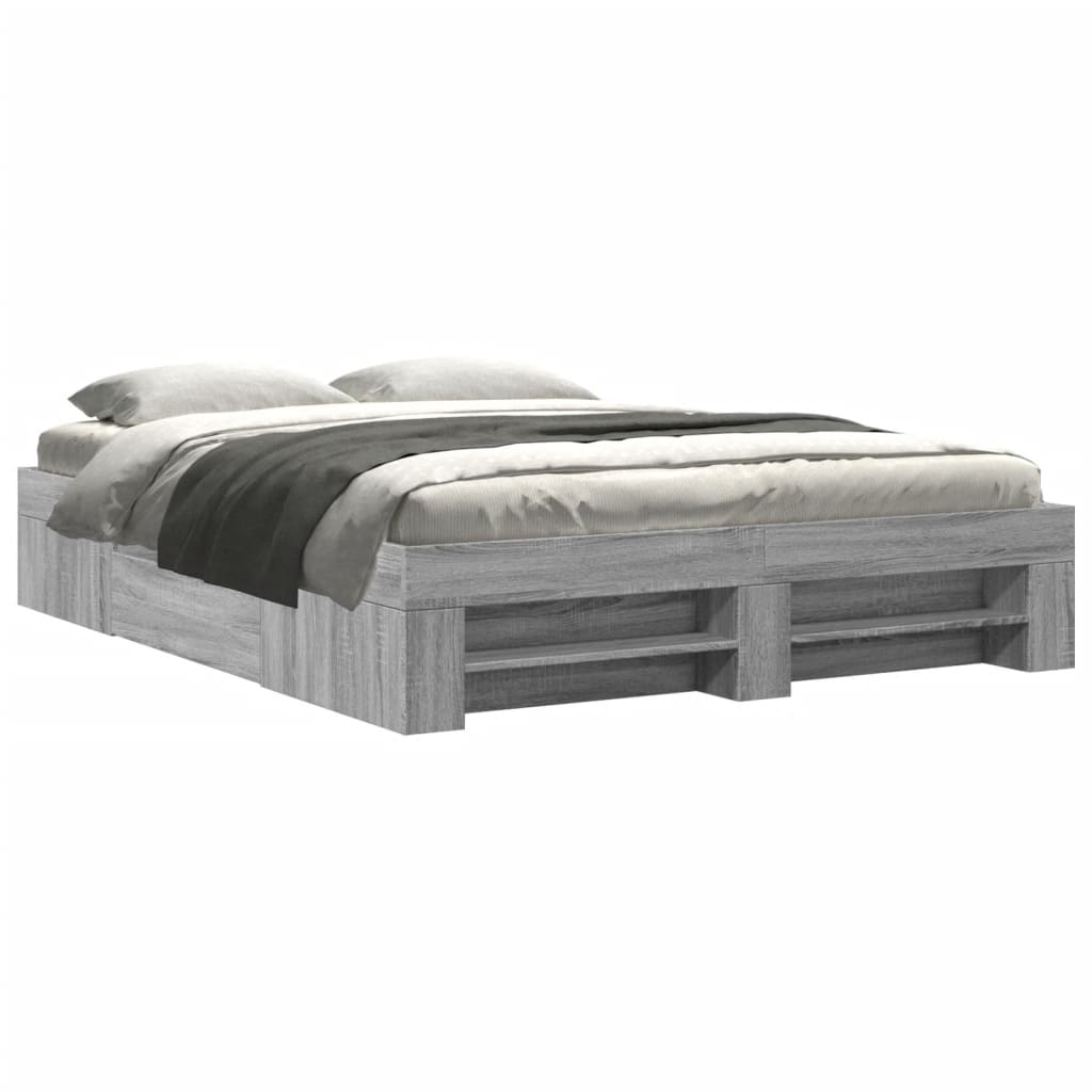 Bedframe bewerkt hout grijs sonoma eikenkleurig 150x200 cm is nu te koop bij PeponiXL, paradijselijk wonen!