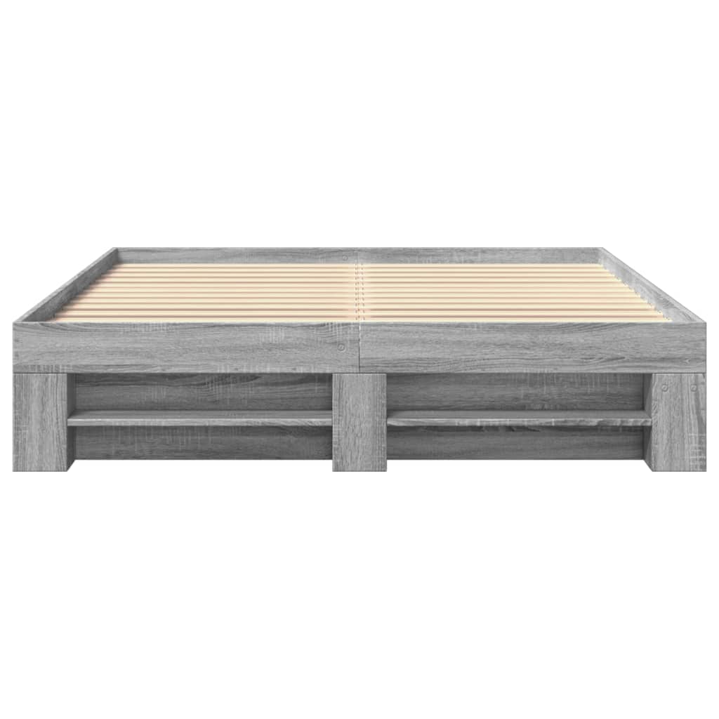 Bedframe bewerkt hout grijs sonoma eikenkleurig 150x200 cm is nu te koop bij PeponiXL, paradijselijk wonen!