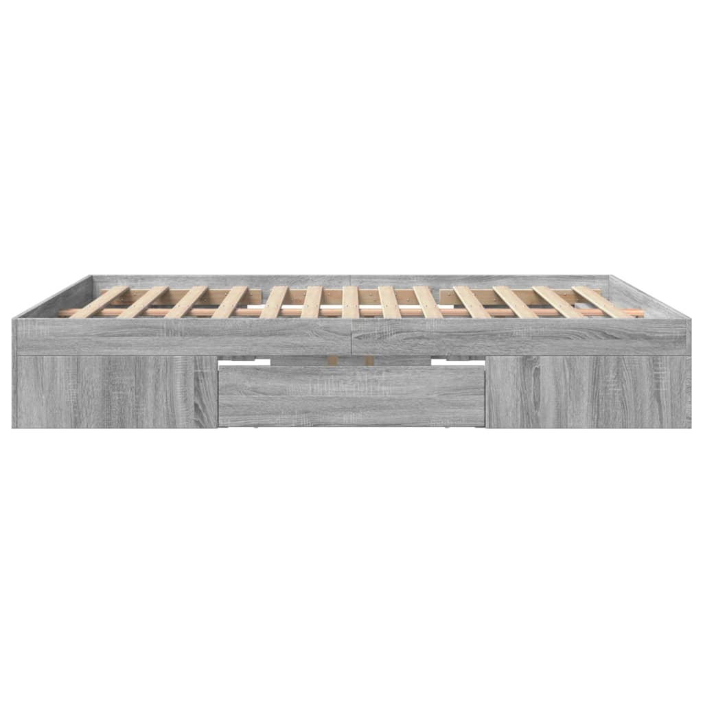Bedframe bewerkt hout grijs sonoma eikenkleurig 150x200 cm is nu te koop bij PeponiXL, paradijselijk wonen!