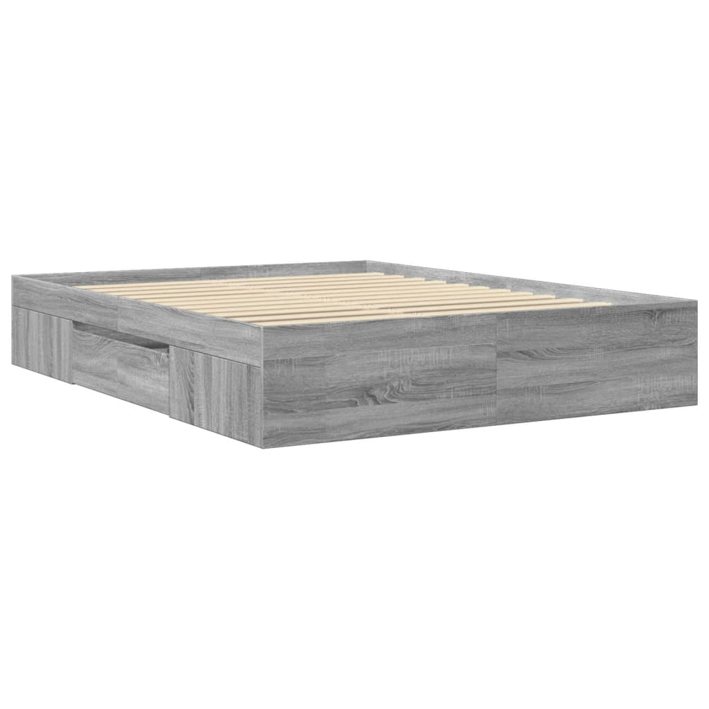 Bedframe bewerkt hout grijs sonoma eikenkleurig 150x200 cm is nu te koop bij PeponiXL, paradijselijk wonen!