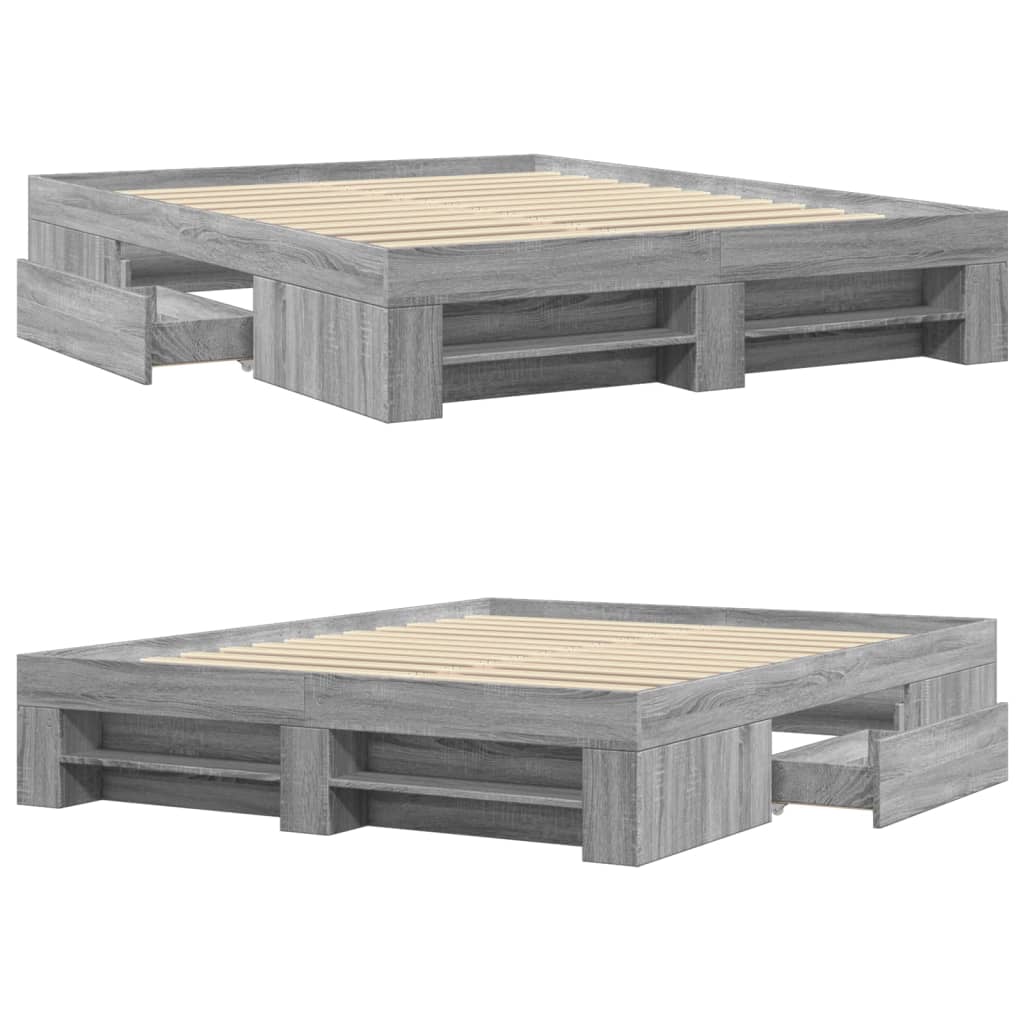 Bedframe bewerkt hout grijs sonoma eikenkleurig 150x200 cm is nu te koop bij PeponiXL, paradijselijk wonen!