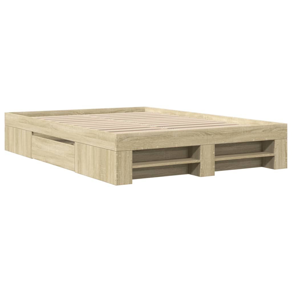 Bedframe zonder matras hout sonoma eikenkleurig 140x200 cm is nu te koop bij PeponiXL, paradijselijk wonen!