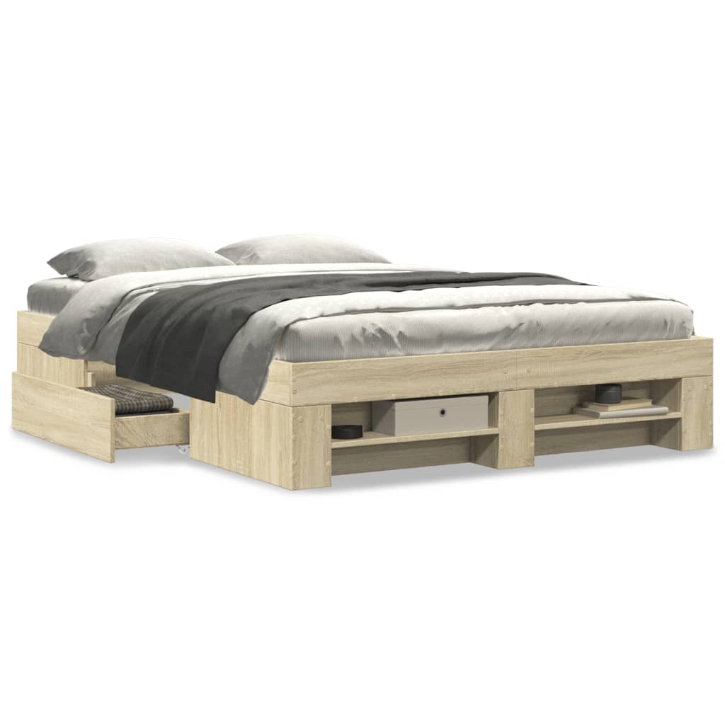 Bedframe zonder matras hout sonoma eikenkleurig 140x200 cm is nu te koop bij PeponiXL, paradijselijk wonen!