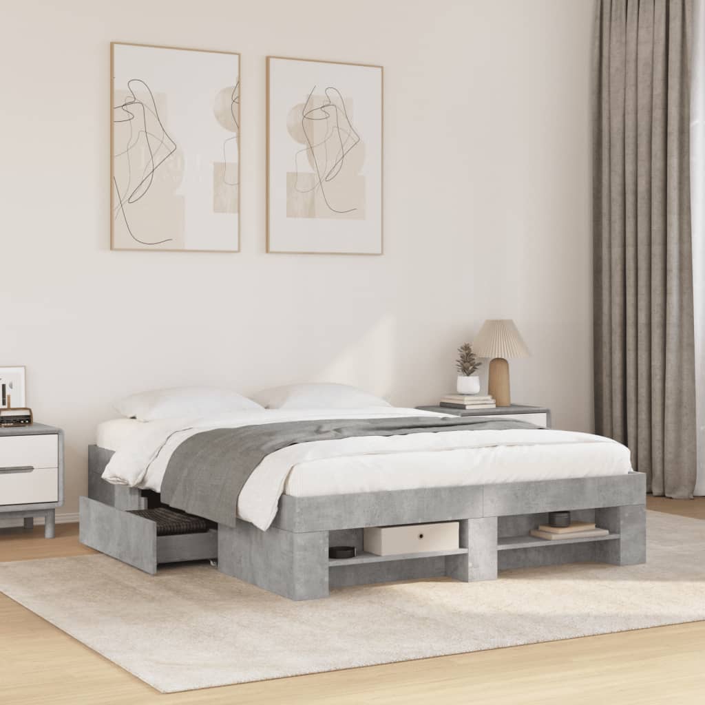 Bedframe bewerkt hout betongrijs 140x200 cm is nu te koop bij PeponiXL, paradijselijk wonen!