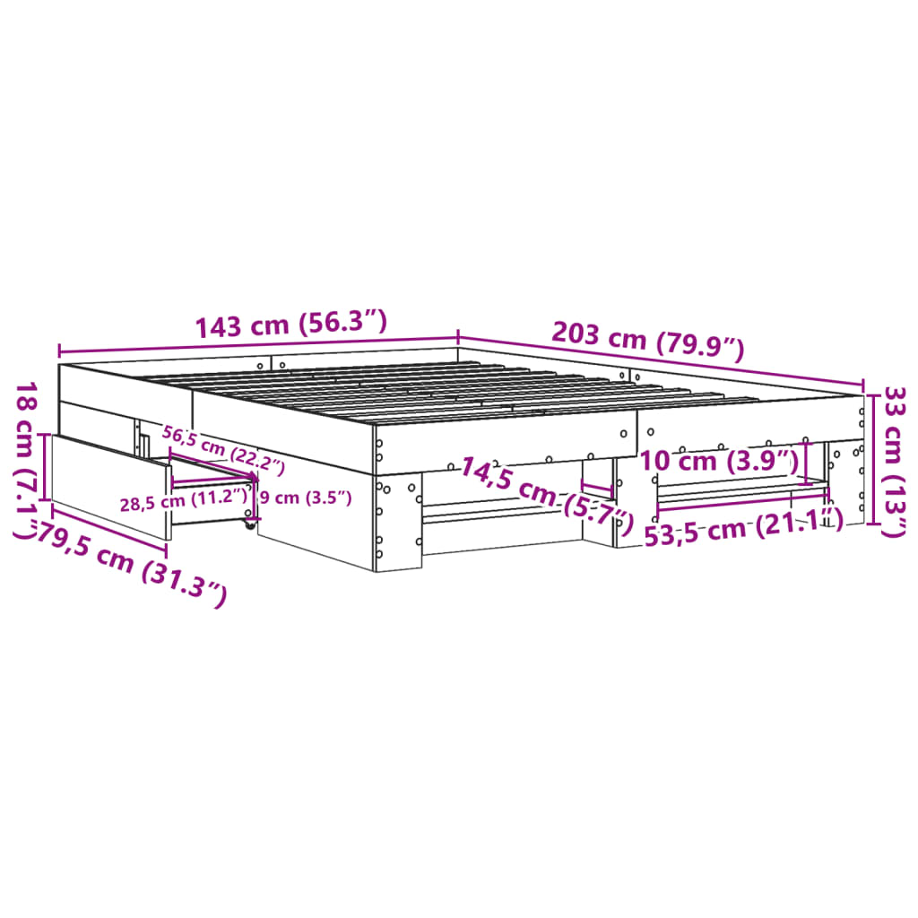 Bedframe bewerkt hout betongrijs 140x200 cm is nu te koop bij PeponiXL, paradijselijk wonen!
