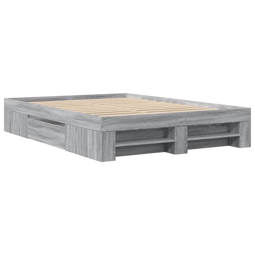 Bedframe bewerkt hout grijs sonoma eikenkleurig 140x200 cm is nu te koop bij PeponiXL, paradijselijk wonen!