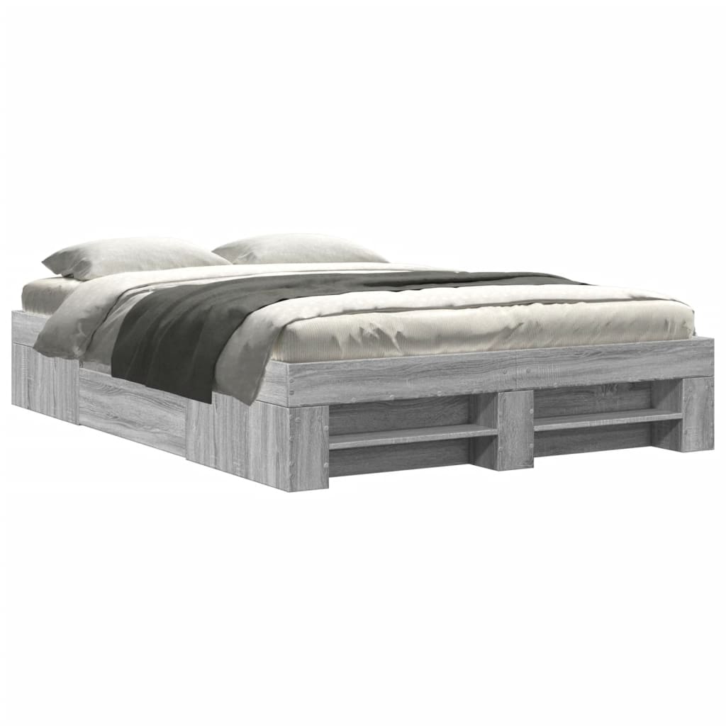 Bedframe bewerkt hout grijs sonoma eikenkleurig 140x200 cm is nu te koop bij PeponiXL, paradijselijk wonen!