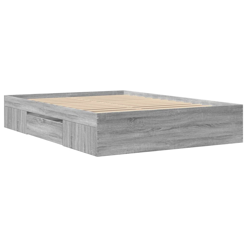 Bedframe bewerkt hout grijs sonoma eikenkleurig 140x200 cm is nu te koop bij PeponiXL, paradijselijk wonen!