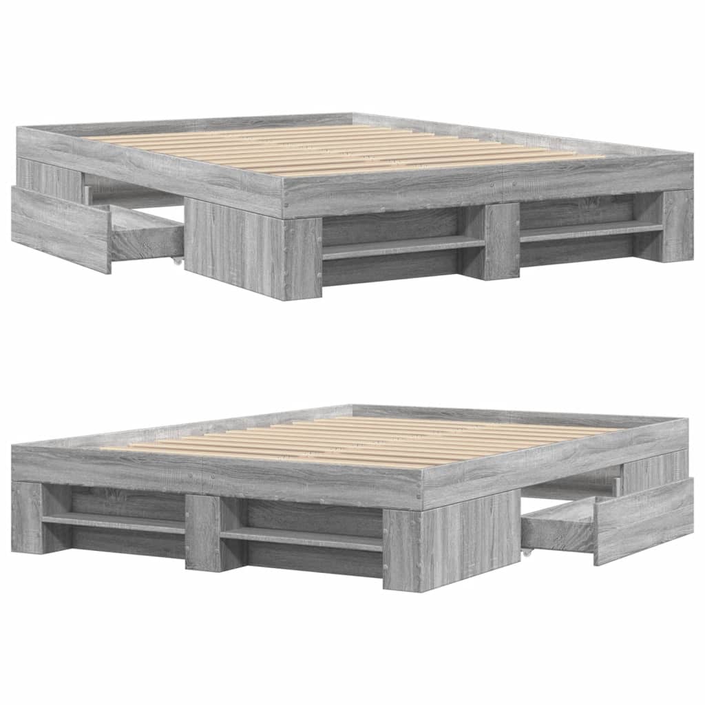 Bedframe bewerkt hout grijs sonoma eikenkleurig 140x200 cm is nu te koop bij PeponiXL, paradijselijk wonen!