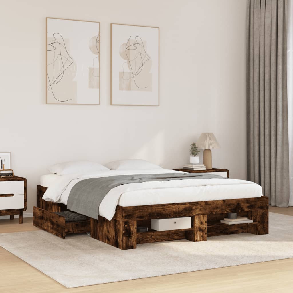 Bedframe zonder matras hout gerookt eikenkleurig 120x200 cm is nu te koop bij PeponiXL, paradijselijk wonen!