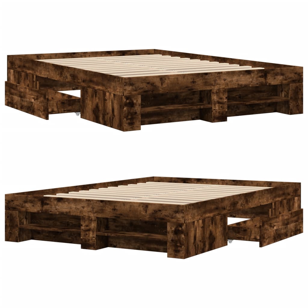 Bedframe zonder matras hout gerookt eikenkleurig 120x200 cm is nu te koop bij PeponiXL, paradijselijk wonen!