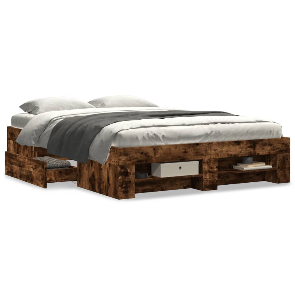 Bedframe zonder matras hout gerookt eikenkleurig 120x200 cm is nu te koop bij PeponiXL, paradijselijk wonen!