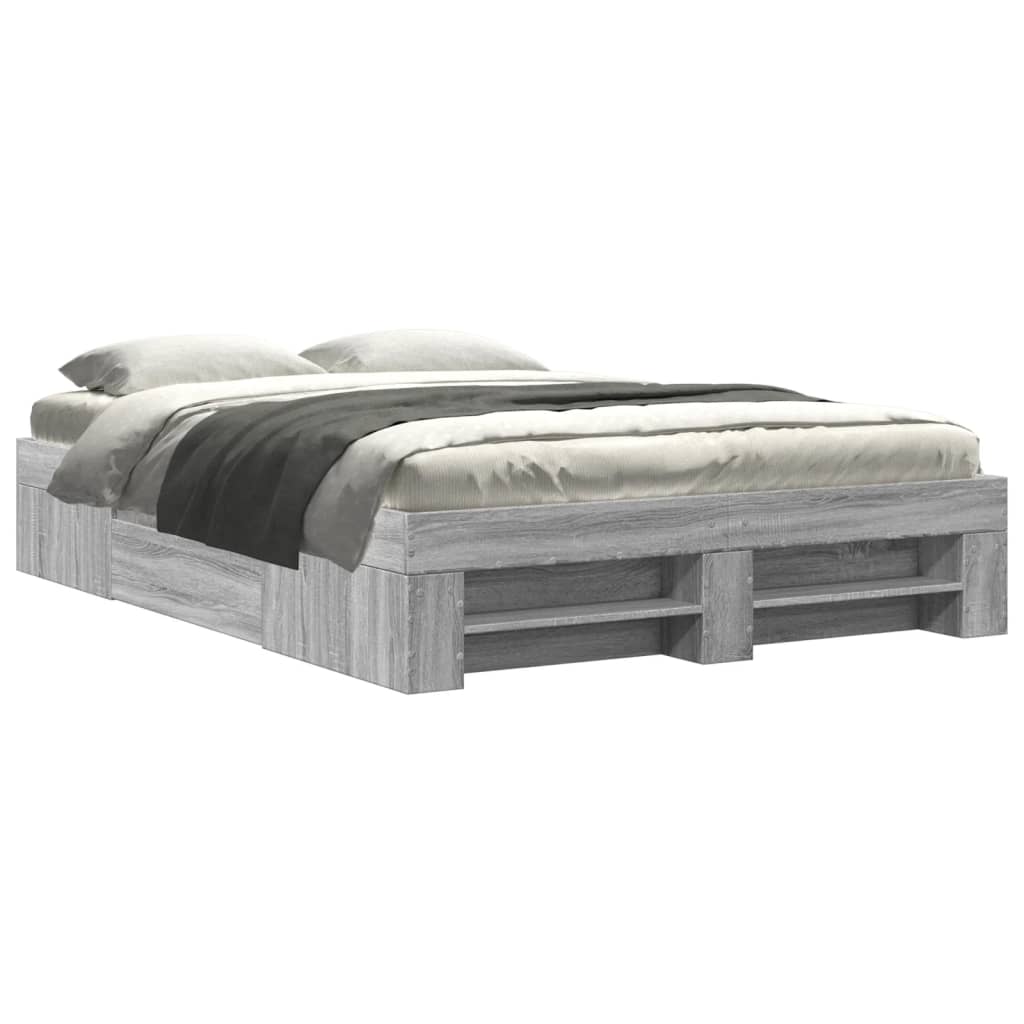 Bedframe bewerkt hout grijs sonoma eikenkleurig 120x200 cm is nu te koop bij PeponiXL, paradijselijk wonen!