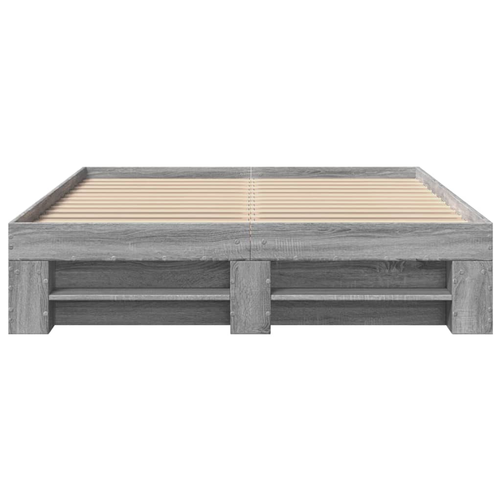Bedframe bewerkt hout grijs sonoma eikenkleurig 120x200 cm is nu te koop bij PeponiXL, paradijselijk wonen!