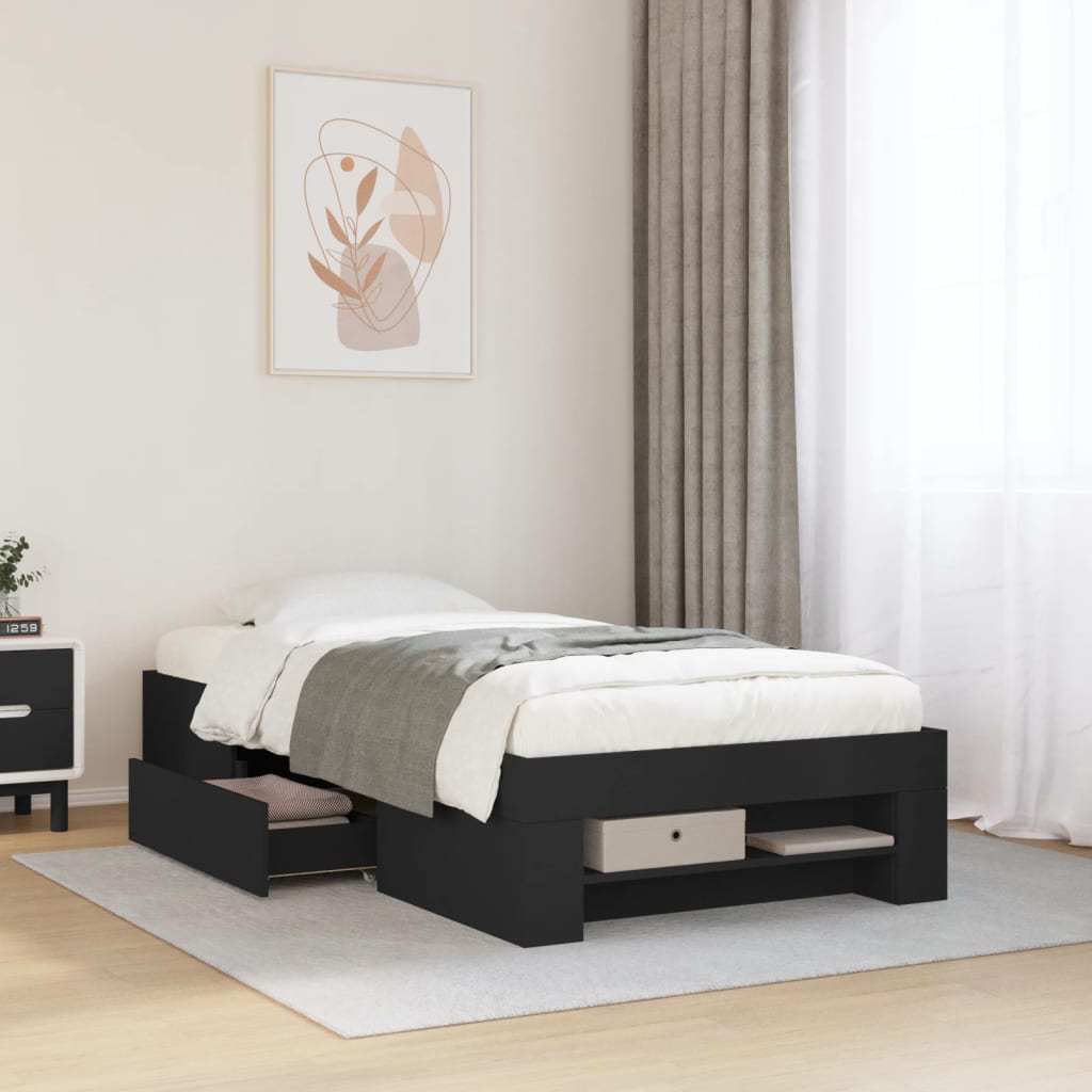 Bedframe bewerkt hout zwart 100x200 cm is nu te koop bij PeponiXL, paradijselijk wonen!
