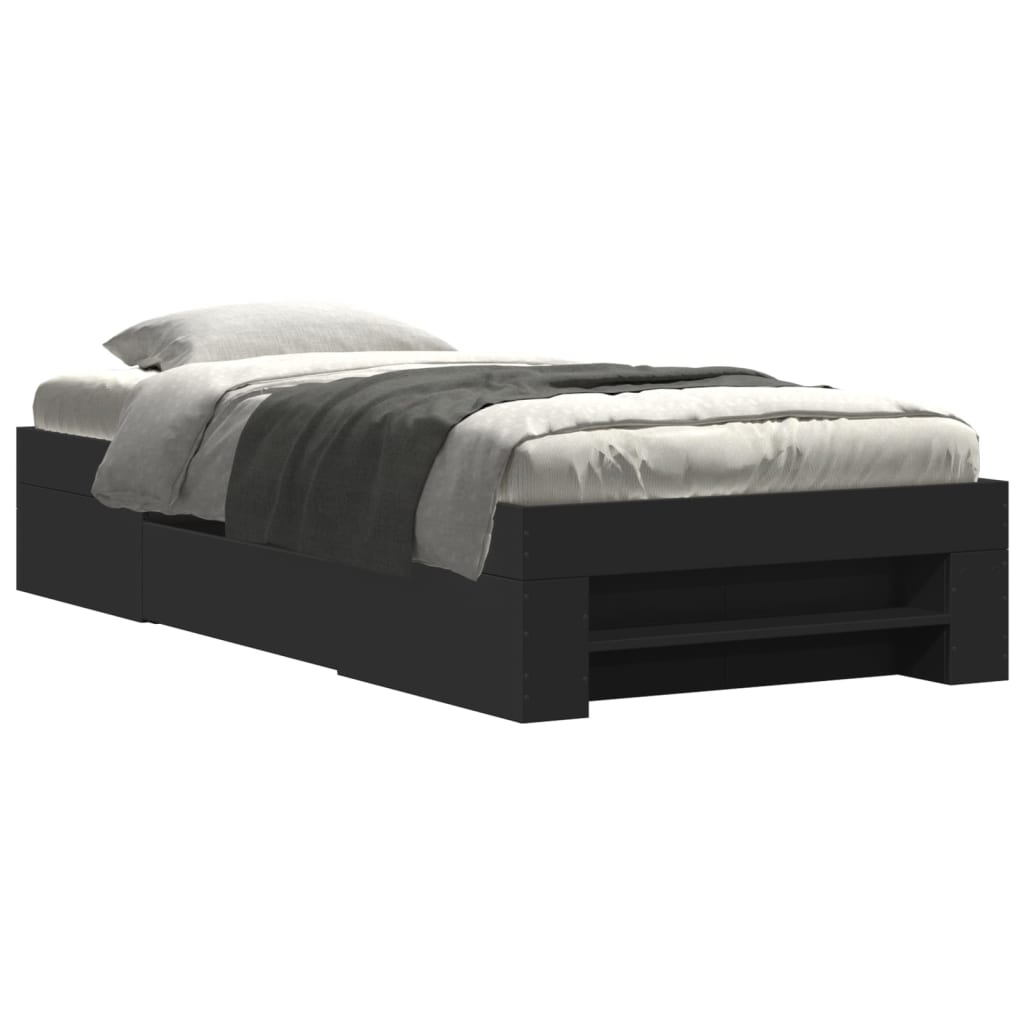 Bedframe bewerkt hout zwart 100x200 cm is nu te koop bij PeponiXL, paradijselijk wonen!