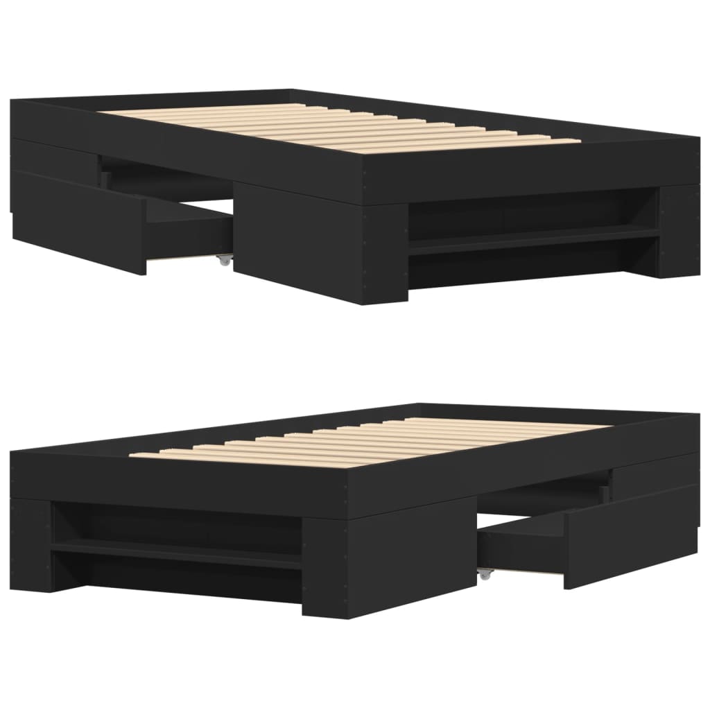 Bedframe bewerkt hout zwart 100x200 cm is nu te koop bij PeponiXL, paradijselijk wonen!