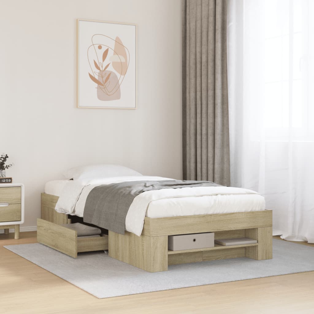 Bedframe zonder matras hout sonoma eikenkleurig 100x200 cm is nu te koop bij PeponiXL, paradijselijk wonen!