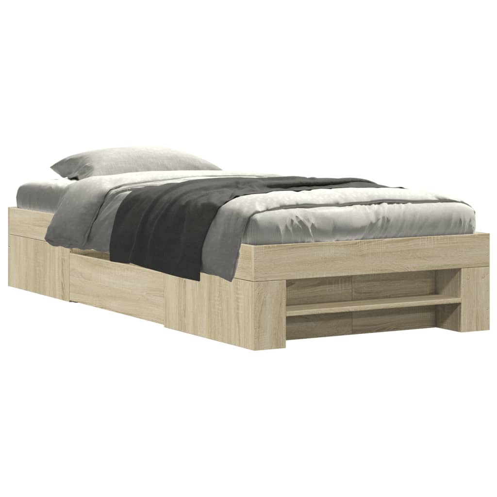Bedframe zonder matras hout sonoma eikenkleurig 100x200 cm is nu te koop bij PeponiXL, paradijselijk wonen!