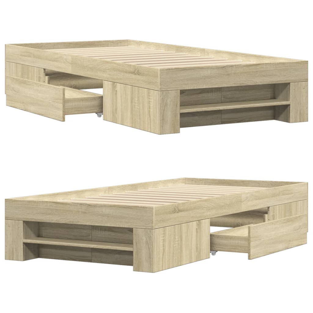 Bedframe zonder matras hout sonoma eikenkleurig 100x200 cm is nu te koop bij PeponiXL, paradijselijk wonen!