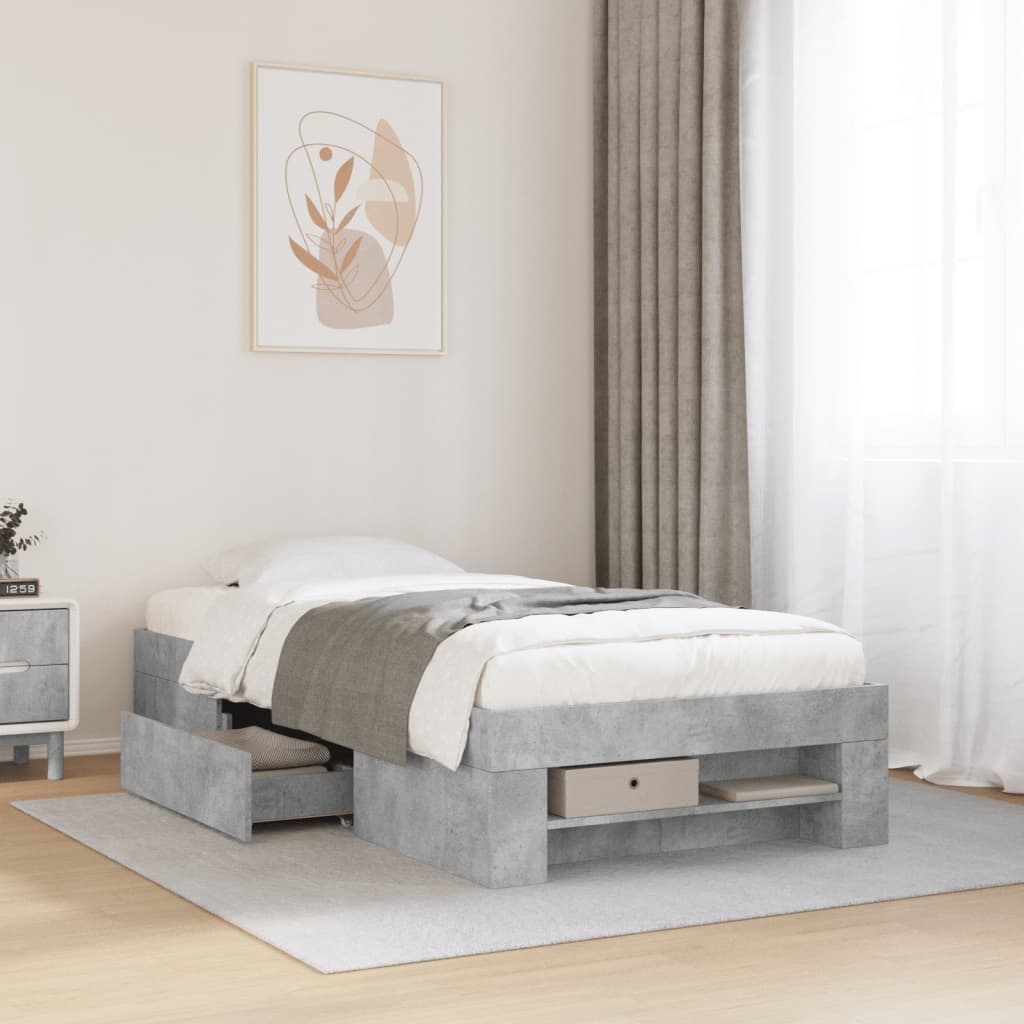 Bedframe bewerkt hout betongrijs 100x200 cm is nu te koop bij PeponiXL, paradijselijk wonen!
