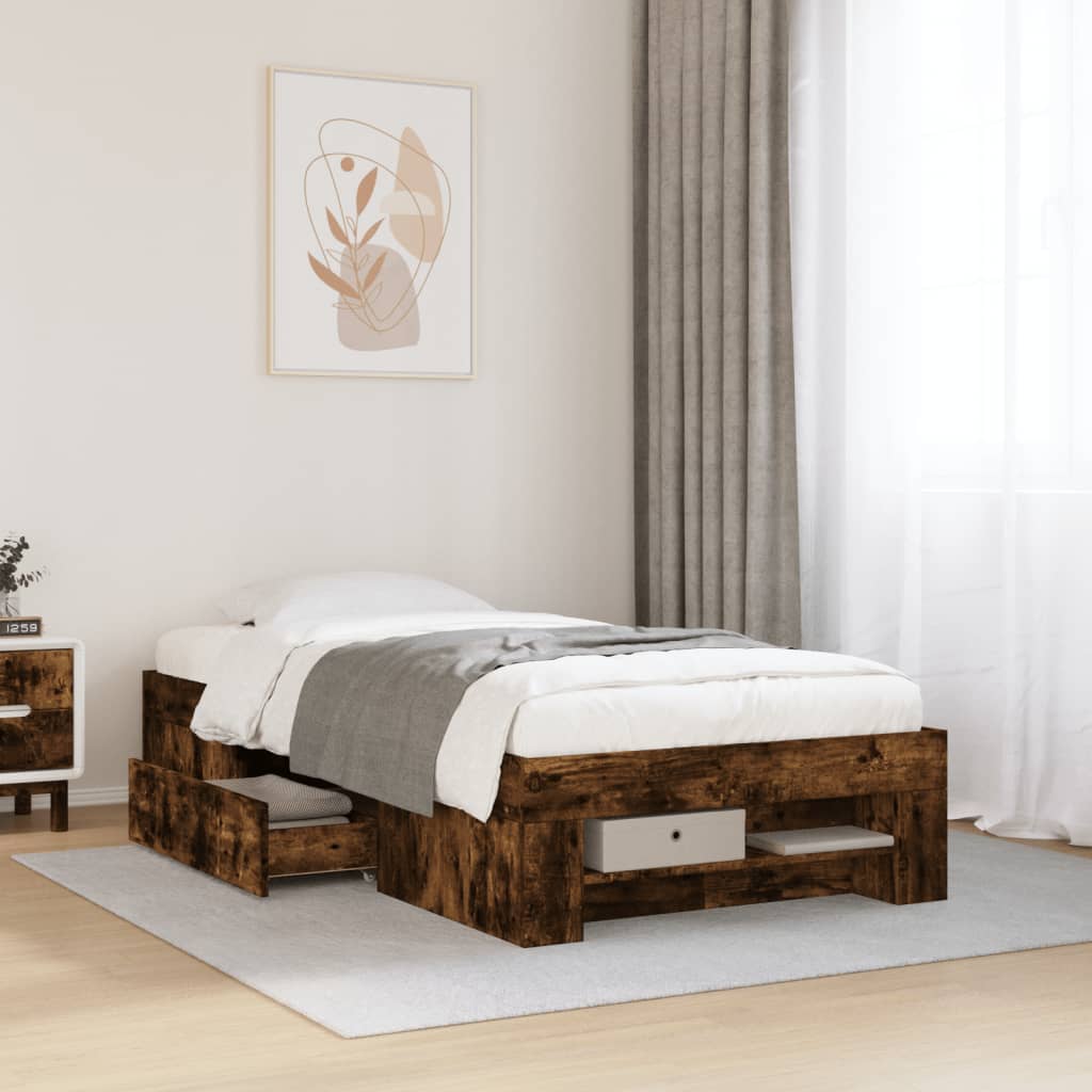 Bedframe zonder matras hout gerookt eikenkleurig 100x200 cm is nu te koop bij PeponiXL, paradijselijk wonen!