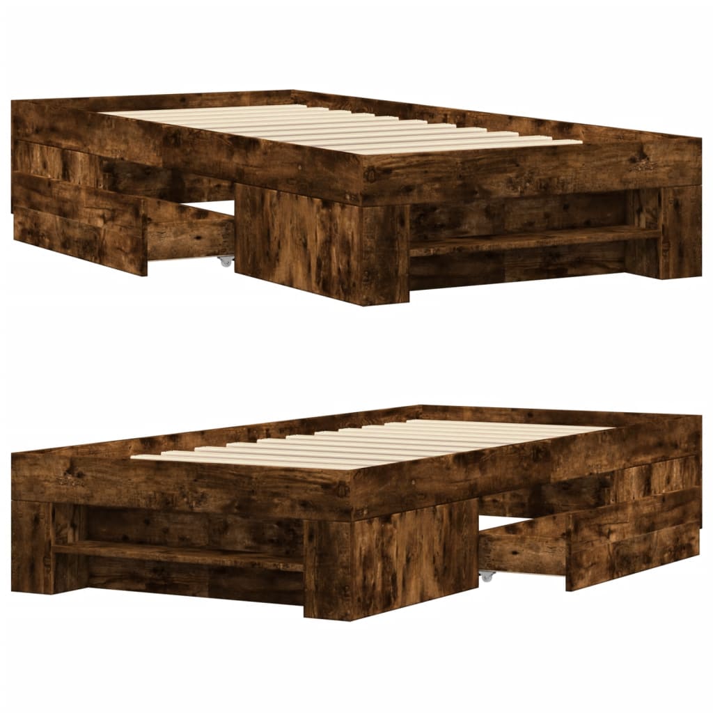 Bedframe zonder matras hout gerookt eikenkleurig 100x200 cm is nu te koop bij PeponiXL, paradijselijk wonen!