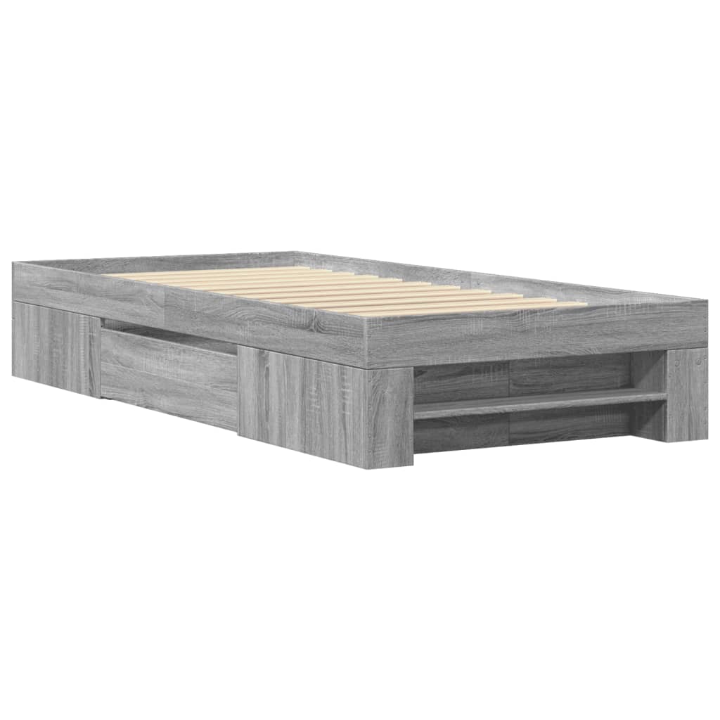 Bedframe bewerkt hout grijs sonoma eikenkleurig 100x200 cm is nu te koop bij PeponiXL, paradijselijk wonen!