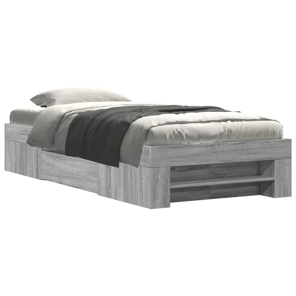 Bedframe bewerkt hout grijs sonoma eikenkleurig 100x200 cm is nu te koop bij PeponiXL, paradijselijk wonen!