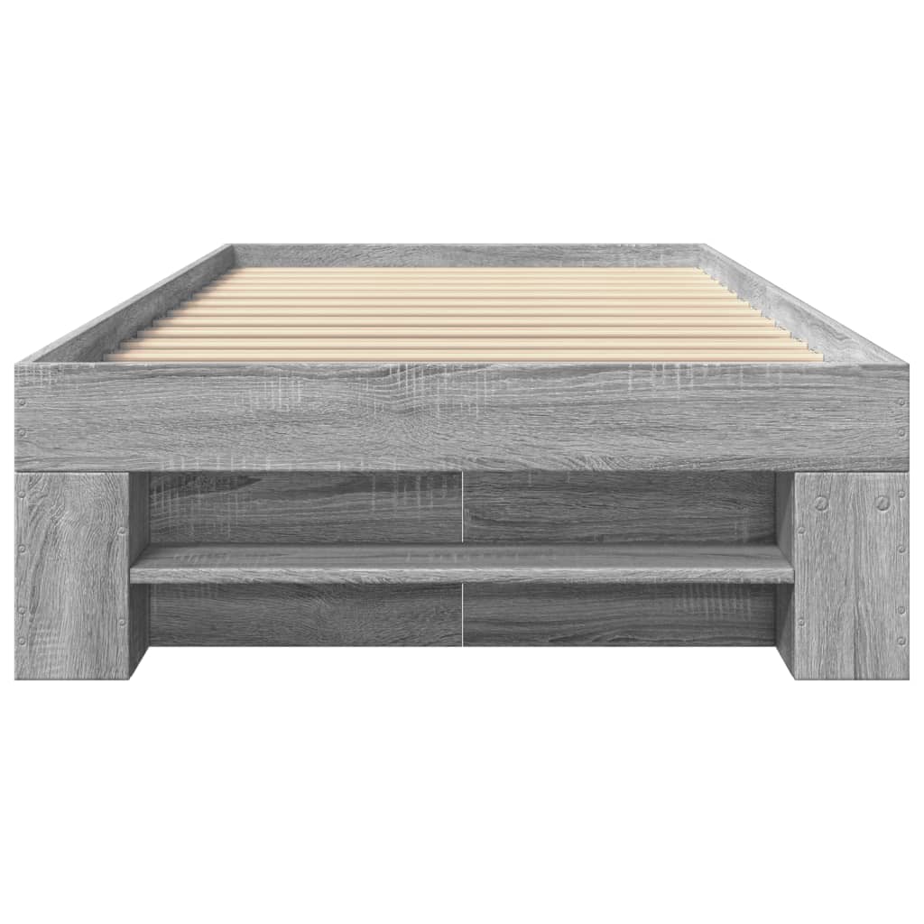 Bedframe bewerkt hout grijs sonoma eikenkleurig 100x200 cm is nu te koop bij PeponiXL, paradijselijk wonen!