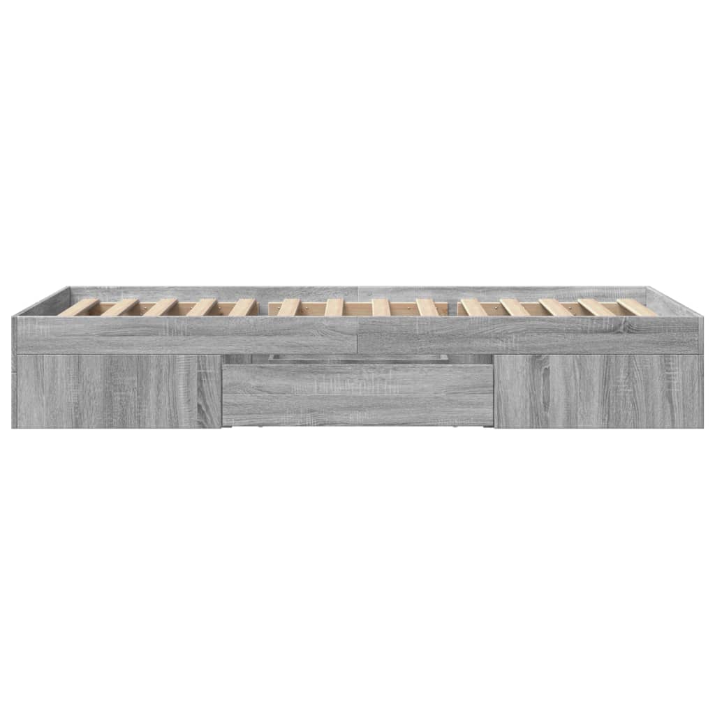 Bedframe bewerkt hout grijs sonoma eikenkleurig 100x200 cm is nu te koop bij PeponiXL, paradijselijk wonen!