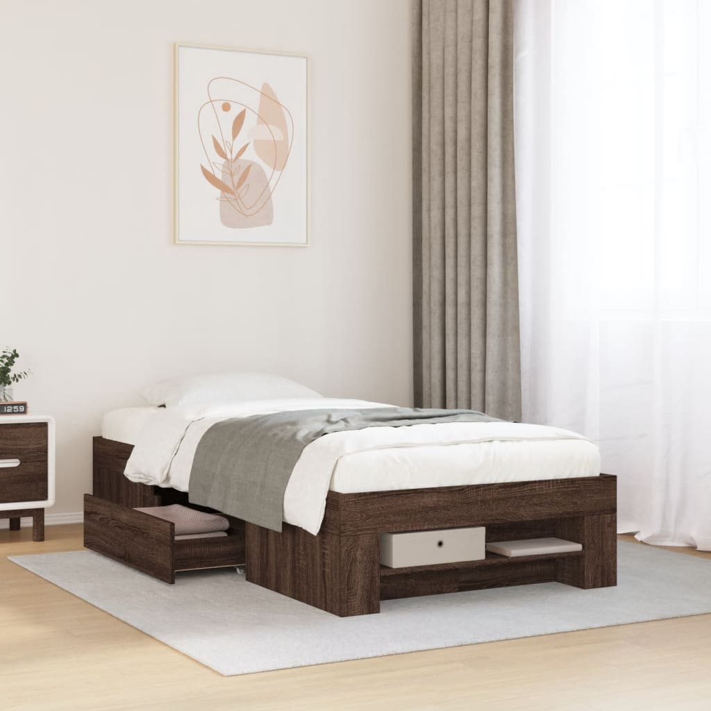 Bedframe zonder matras bewerkt hout bruin eikenkleur 100x200 cm is nu te koop bij PeponiXL, paradijselijk wonen!