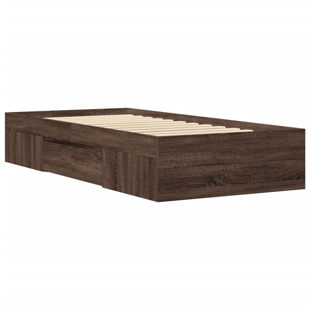 Bedframe zonder matras bewerkt hout bruin eikenkleur 100x200 cm is nu te koop bij PeponiXL, paradijselijk wonen!