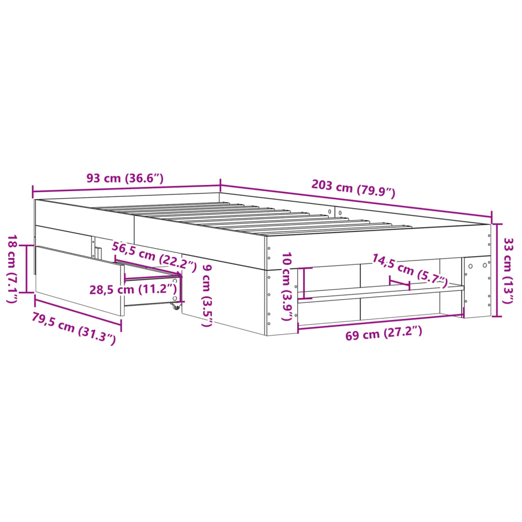 Bedframe bewerkt hout wit 90x200 cm is nu te koop bij PeponiXL, paradijselijk wonen!