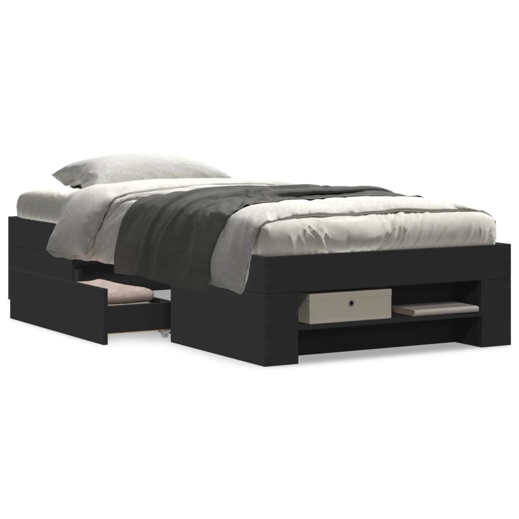 Bedframe bewerkt hout zwart 90x200 cm is nu te koop bij PeponiXL, paradijselijk wonen!