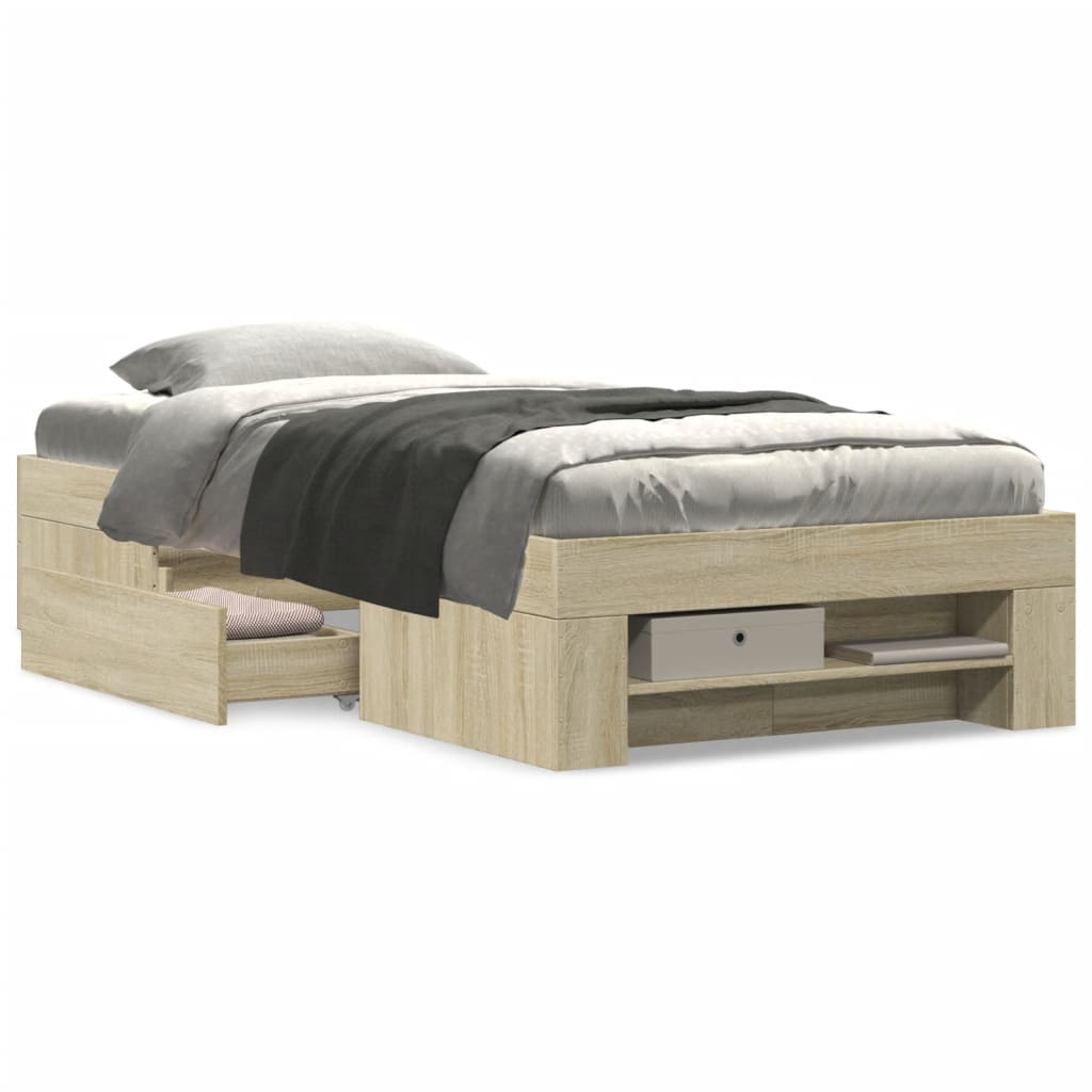 Bedframe zonder matras hout sonoma eikenkleurig 90x200 cm is nu te koop bij PeponiXL, paradijselijk wonen!